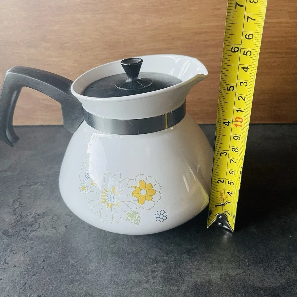 VTG Corning Ware 6 Cup Tea Pot P-104  Floral Bouquet Stovetop Kettle Retro 70s